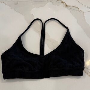 ALO Yoga Black Ribbed Strappy Bralette - Women's Intimates